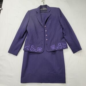Vintage Worthington Women’s 10 Purple Skirt Suit Blazer Embroidered Career Set